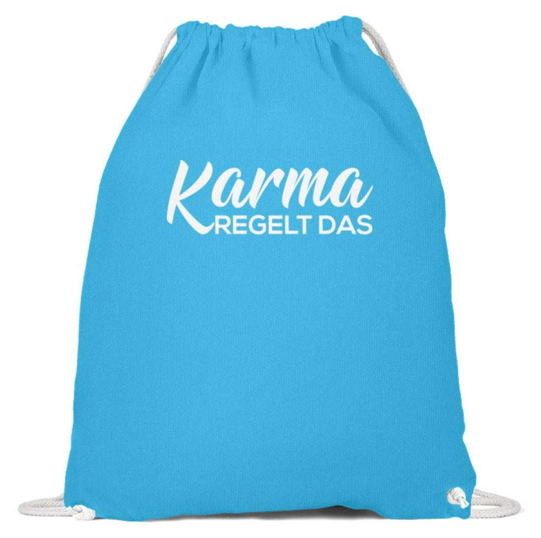 Karma regelt das - Words on Shirts  - Baumwoll Gymsac - Words on Shirts Sag es mit dem Mittelfinger Shirts Hoodies Sweatshirt Taschen Gymsack Spruch Sprüche Statement