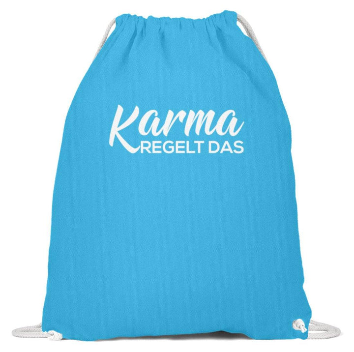 Karma regelt das - Words on Shirts  - Baumwoll Gymsac - Words on Shirts Sag es mit dem Mittelfinger Shirts Hoodies Sweatshirt Taschen Gymsack Spruch Sprüche Statement