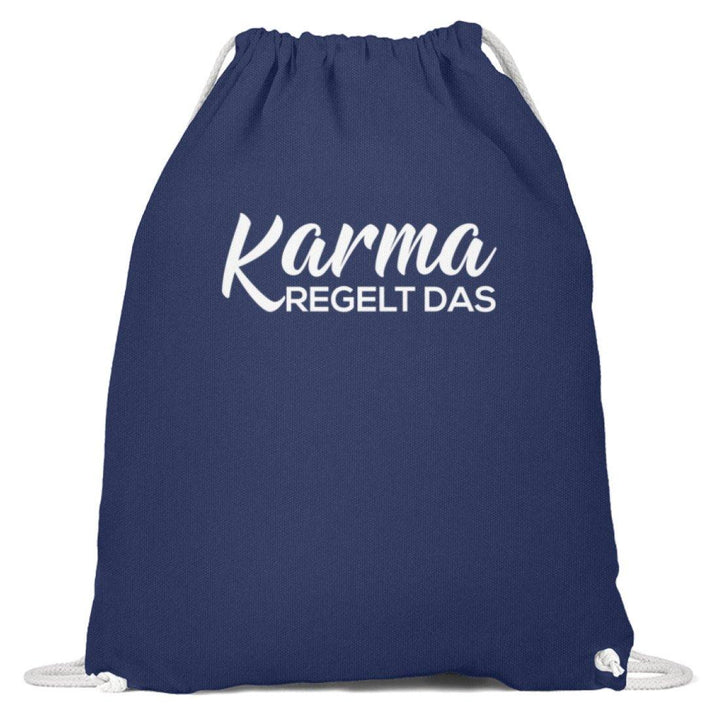 Karma regelt das - Words on Shirts  - Baumwoll Gymsac - Words on Shirts Sag es mit dem Mittelfinger Shirts Hoodies Sweatshirt Taschen Gymsack Spruch Sprüche Statement