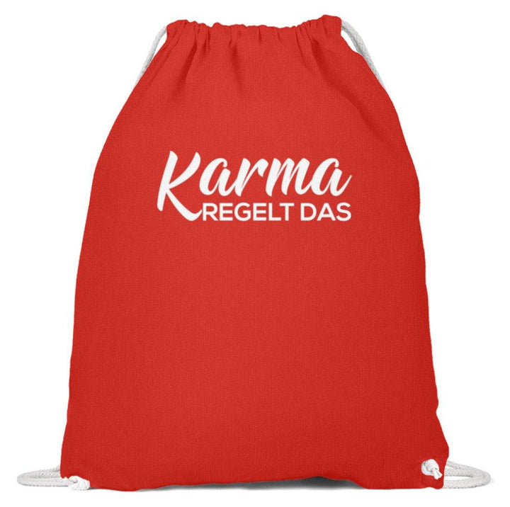 Karma regelt das - Words on Shirts  - Baumwoll Gymsac - Words on Shirts Sag es mit dem Mittelfinger Shirts Hoodies Sweatshirt Taschen Gymsack Spruch Sprüche Statement