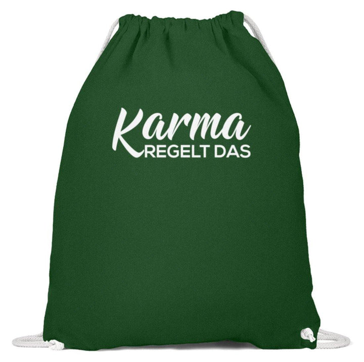 Karma regelt das - Words on Shirts  - Baumwoll Gymsac - Words on Shirts Sag es mit dem Mittelfinger Shirts Hoodies Sweatshirt Taschen Gymsack Spruch Sprüche Statement