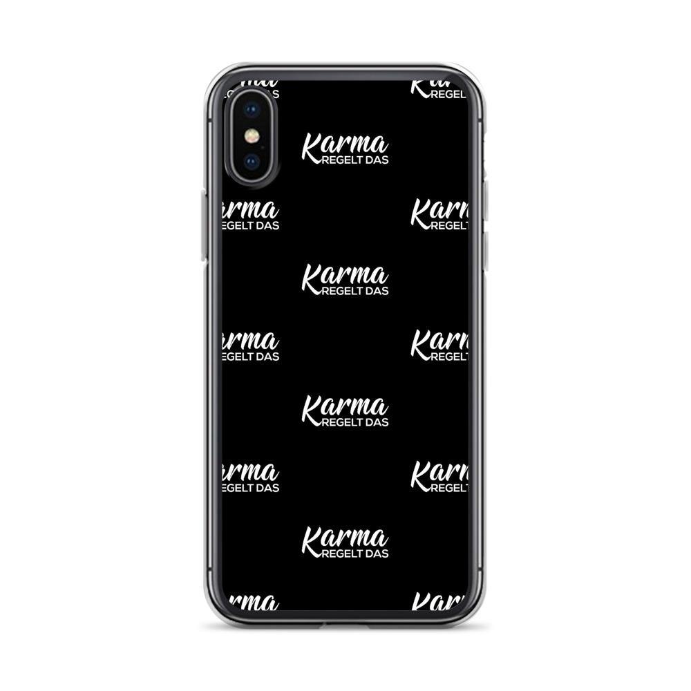 iPhone Hülle - Karma regelt das Pattern - Words on Shirts Sag es mit dem Mittelfinger Shirts Hoodies Sweatshirt Taschen Gymsack Spruch Sprüche Statement