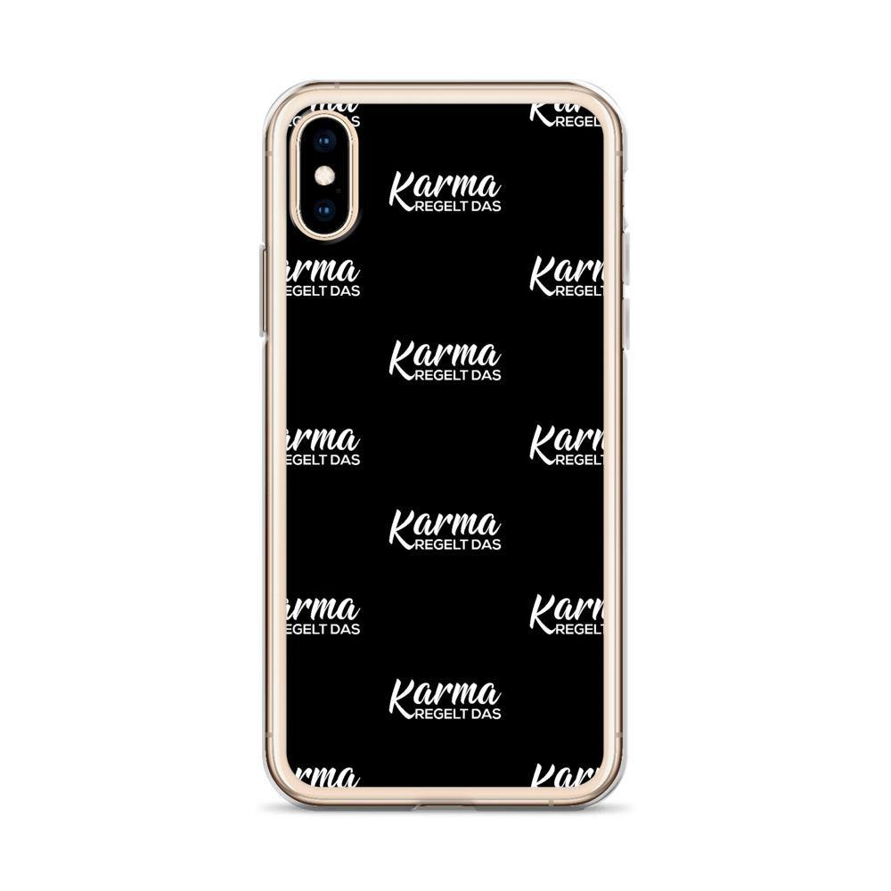 iPhone Hülle - Karma regelt das Pattern - Words on Shirts Sag es mit dem Mittelfinger Shirts Hoodies Sweatshirt Taschen Gymsack Spruch Sprüche Statement