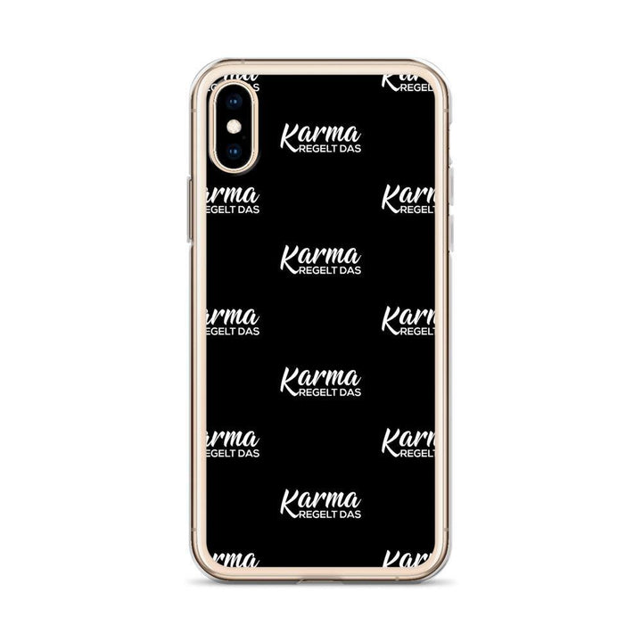 iPhone Hülle - Karma regelt das Pattern - Words on Shirts Sag es mit dem Mittelfinger Shirts Hoodies Sweatshirt Taschen Gymsack Spruch Sprüche Statement