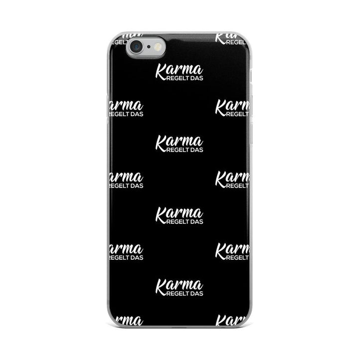 iPhone Hülle - Karma regelt das Pattern - Words on Shirts Sag es mit dem Mittelfinger Shirts Hoodies Sweatshirt Taschen Gymsack Spruch Sprüche Statement
