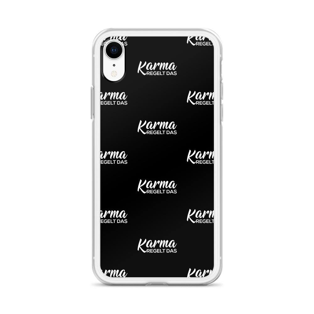 iPhone Hülle - Karma regelt das Pattern - Words on Shirts Sag es mit dem Mittelfinger Shirts Hoodies Sweatshirt Taschen Gymsack Spruch Sprüche Statement