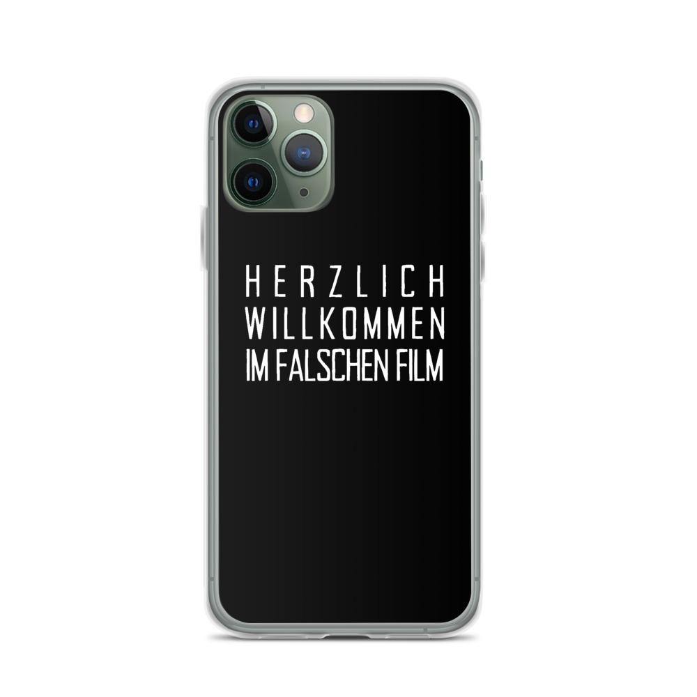 iPhone Hülle - Herzlich Willkommen Im Falschen Film - Words on Shirts Sag es mit dem Mittelfinger Shirts Hoodies Sweatshirt Taschen Gymsack Spruch Sprüche Statement