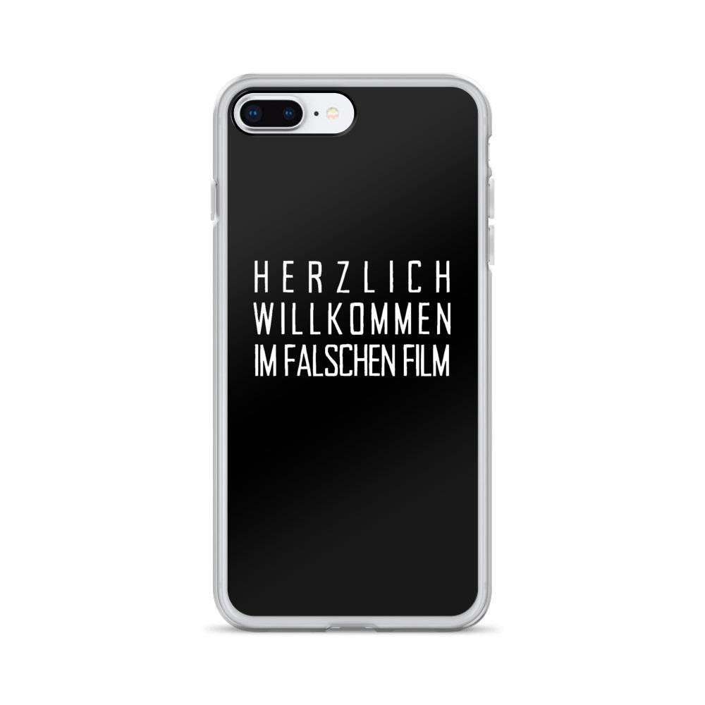 iPhone Hülle - Herzlich Willkommen Im Falschen Film - Words on Shirts Sag es mit dem Mittelfinger Shirts Hoodies Sweatshirt Taschen Gymsack Spruch Sprüche Statement