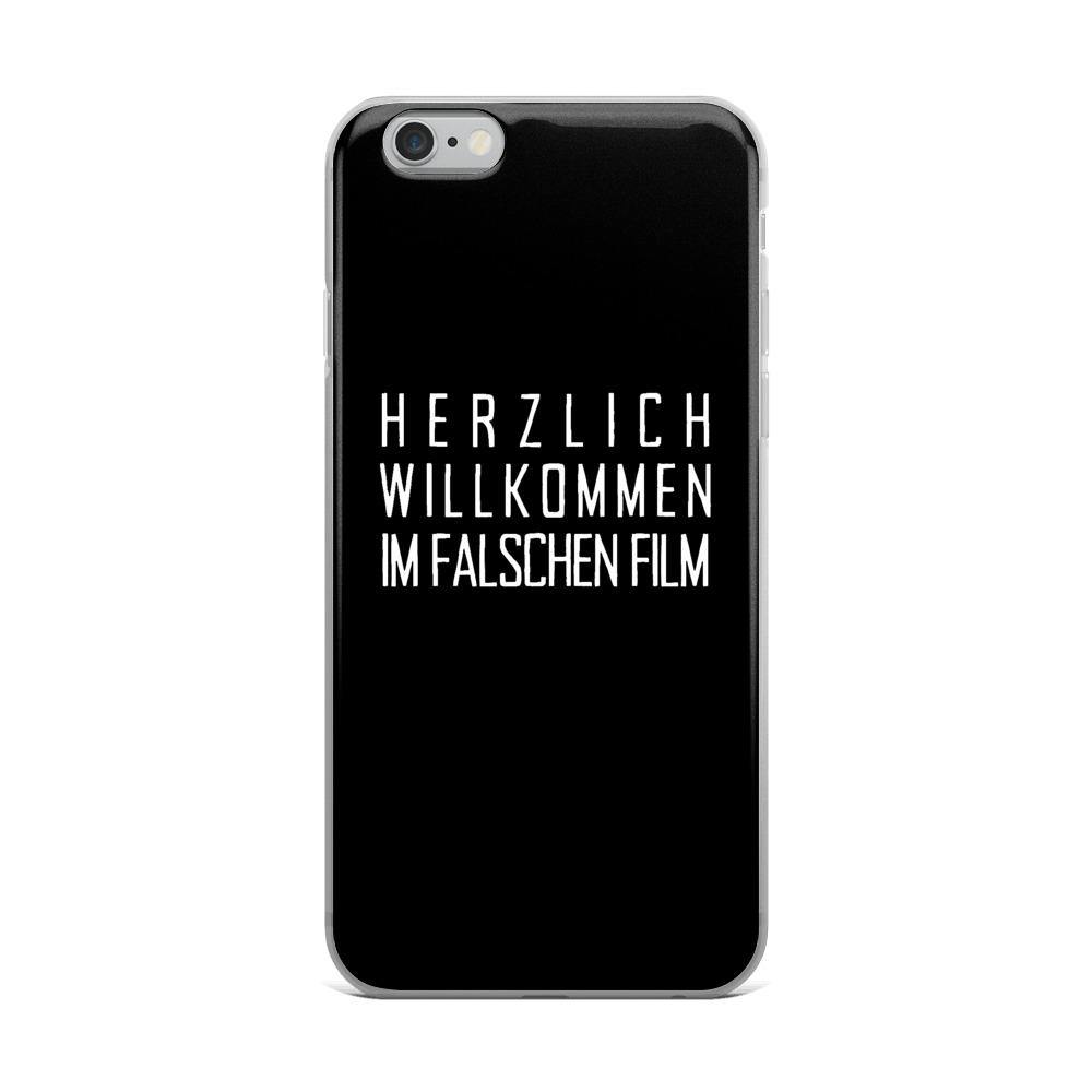 iPhone Hülle - Herzlich Willkommen Im Falschen Film - Words on Shirts Sag es mit dem Mittelfinger Shirts Hoodies Sweatshirt Taschen Gymsack Spruch Sprüche Statement