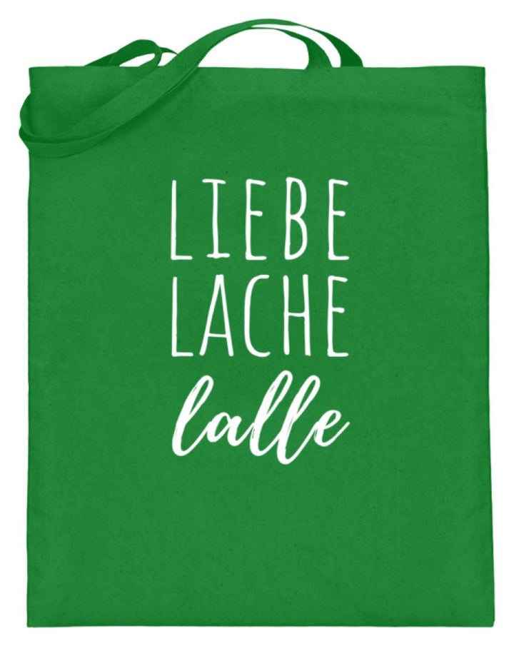 Liebe Lache Lalle - Words on Shirt  - Jutebeutel (mit langen Henkeln) - Words on Shirts Sag es mit dem Mittelfinger Shirts Hoodies Sweatshirt Taschen Gymsack Spruch Sprüche Statement