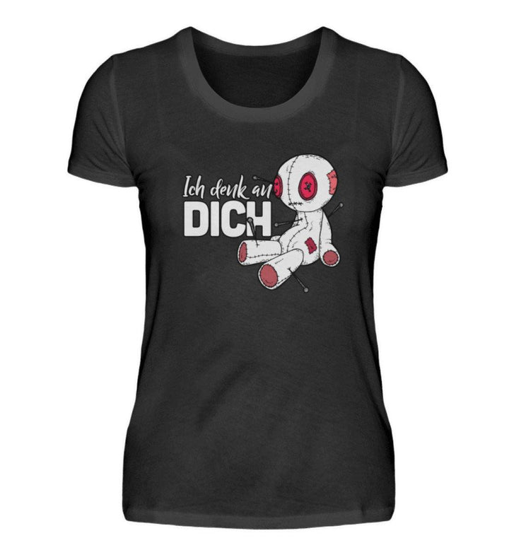 Voodoo Ich denk an dich Words on Shirts  - Damenshirt - Words on Shirts Sag es mit dem Mittelfinger Shirts Hoodies Sweatshirt Taschen Gymsack Spruch Sprüche Statement