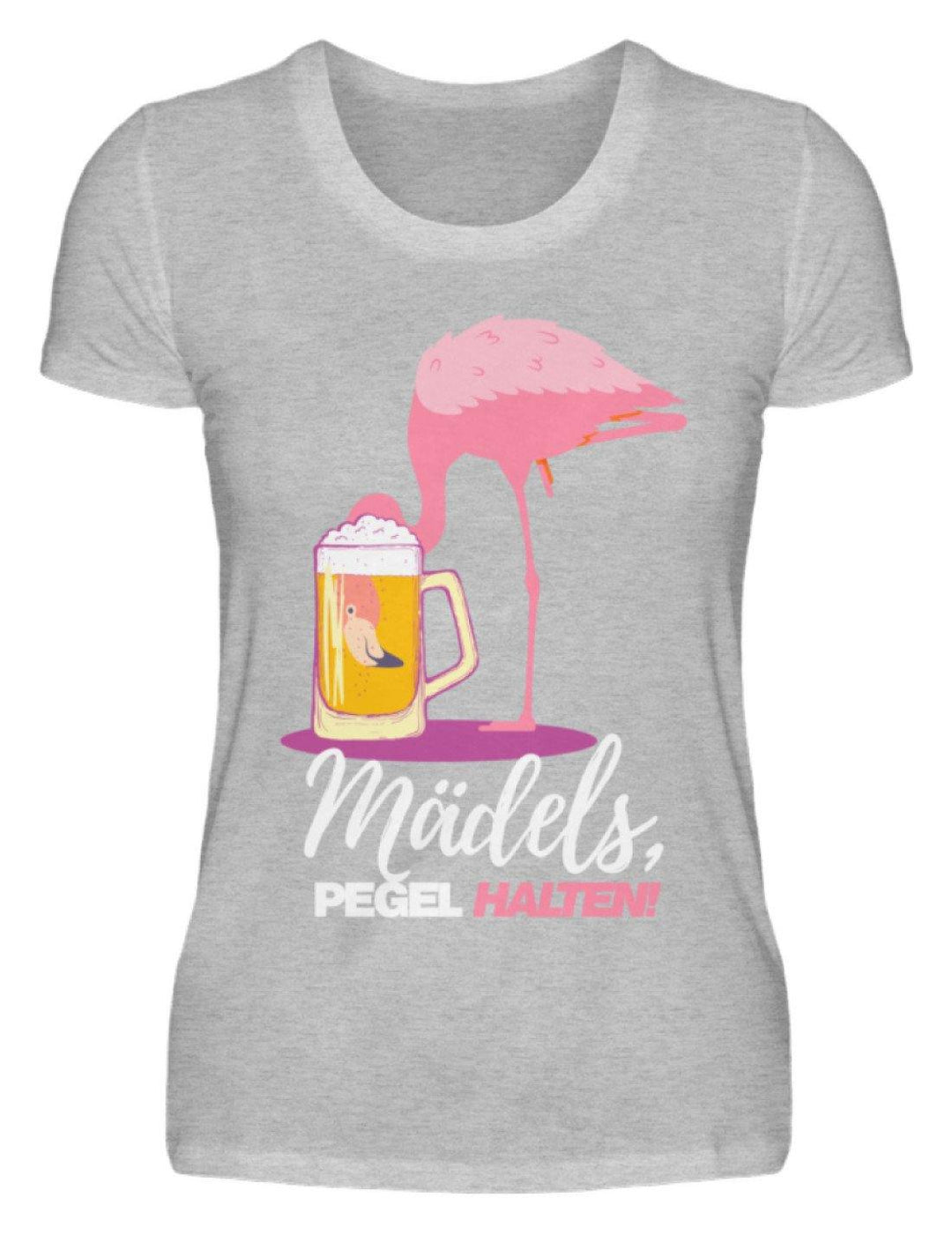 Mädels, Pegel halte - Flamingo  - Damenshirt - Words on Shirts Sag es mit dem Mittelfinger Shirts Hoodies Sweatshirt Taschen Gymsack Spruch Sprüche Statement