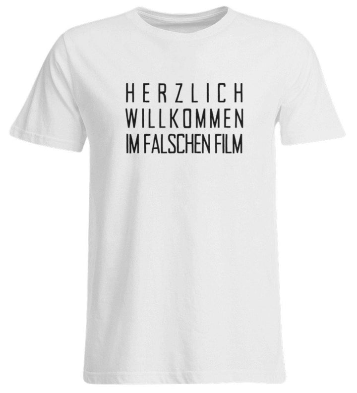 Willkommen im falschen Film /white  - Übergrößenshirt - Words on Shirts Sag es mit dem Mittelfinger Shirts Hoodies Sweatshirt Taschen Gymsack Spruch Sprüche Statement