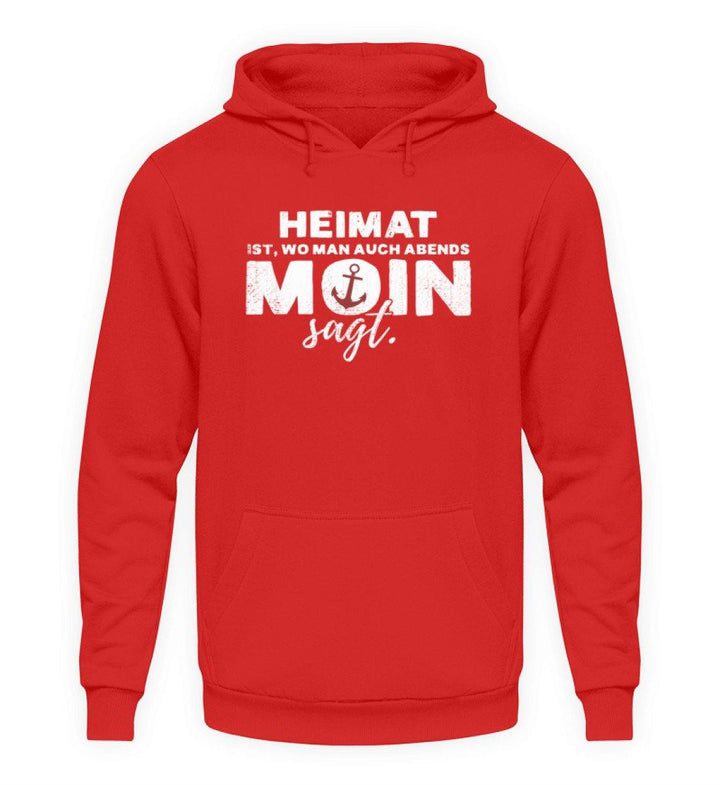 Abends Moin sagt - Norddeutsch  - Unisex Kapuzenpullover Hoodie - Words on Shirts Sag es mit dem Mittelfinger Shirts Hoodies Sweatshirt Taschen Gymsack Spruch Sprüche Statement