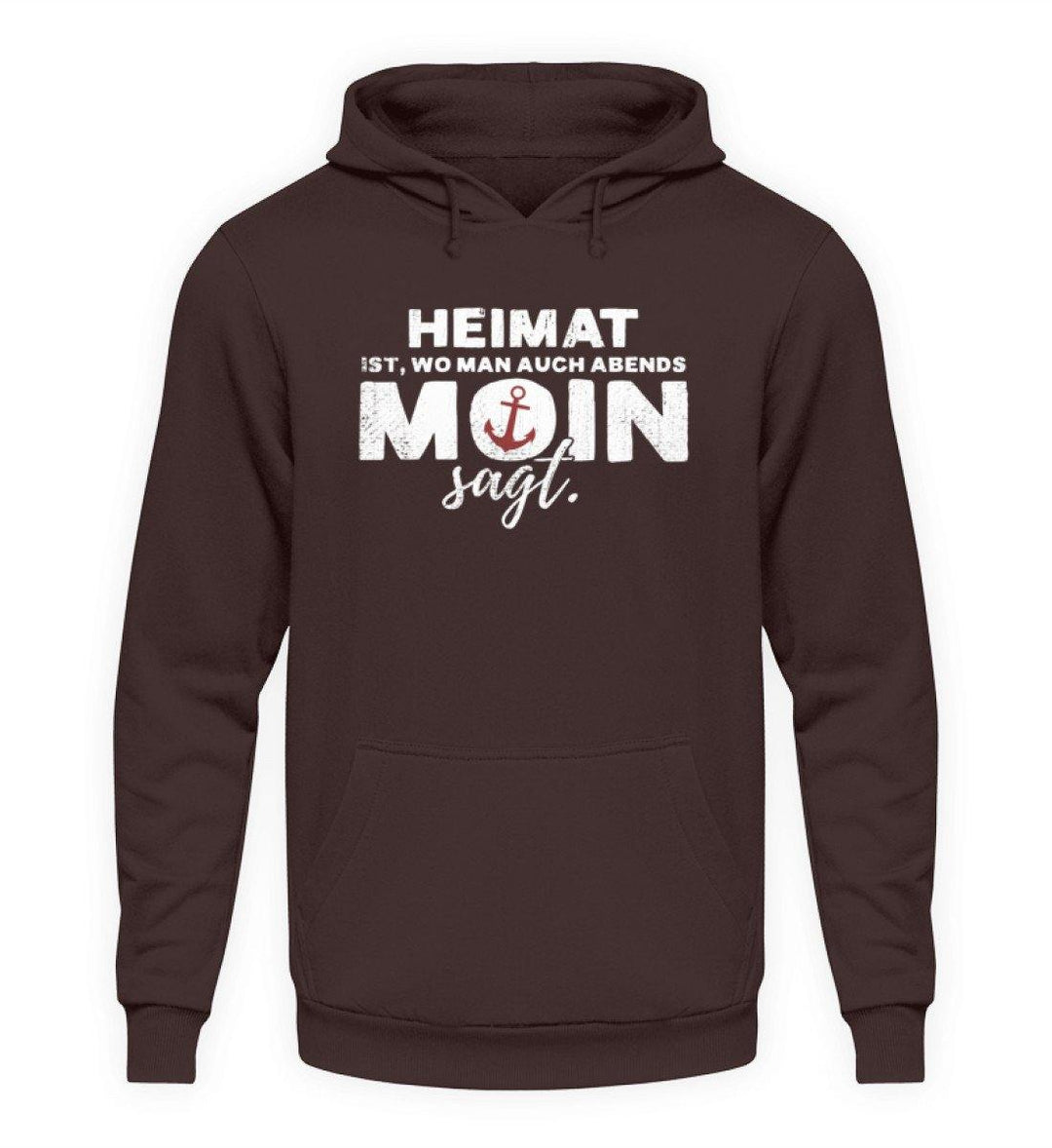 Abends Moin sagt - Norddeutsch  - Unisex Kapuzenpullover Hoodie - Words on Shirts Sag es mit dem Mittelfinger Shirts Hoodies Sweatshirt Taschen Gymsack Spruch Sprüche Statement