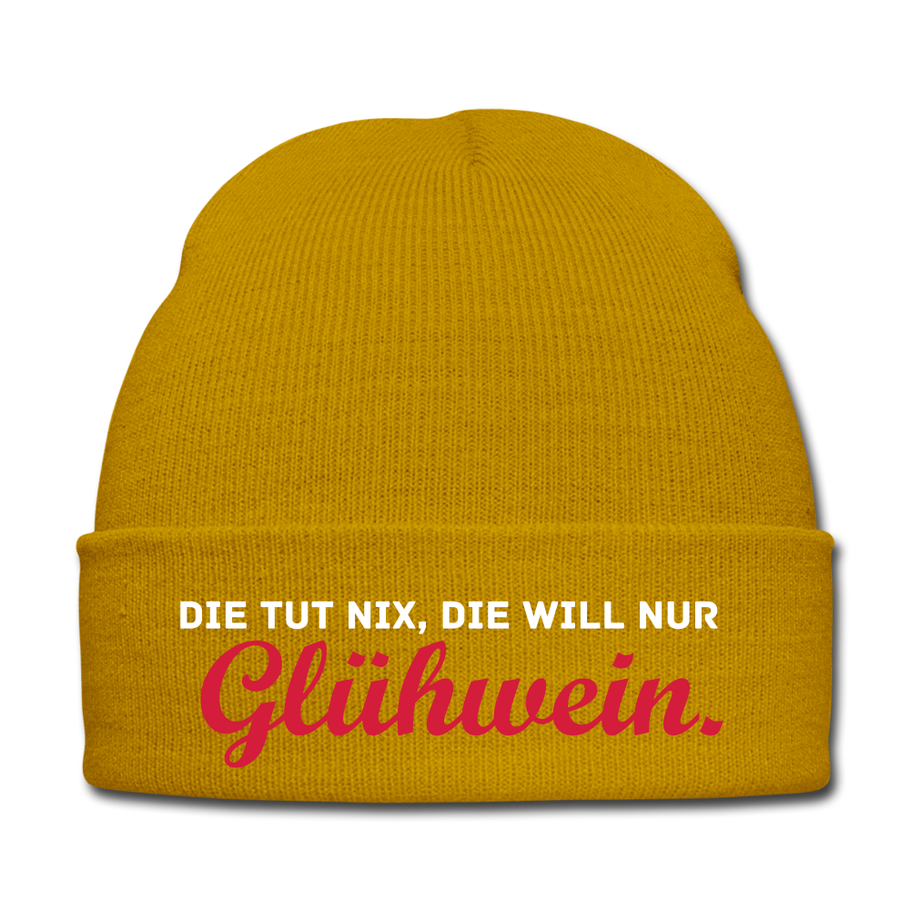 Die tut nix, die will nur Glühwein. - Beanie - Mütze - Wintermütze - Senfgelb