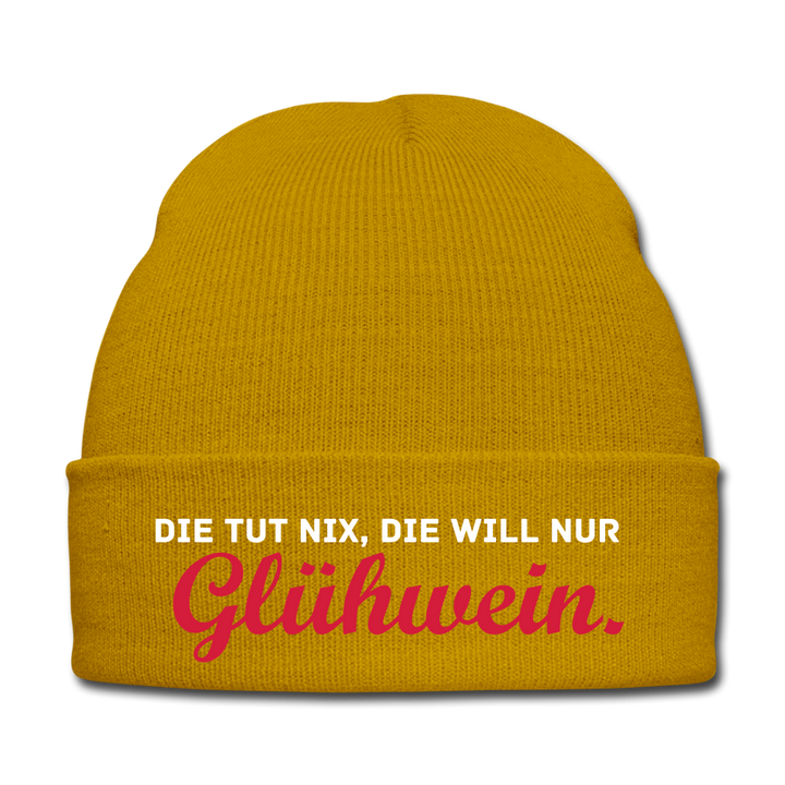 Die tut nix, die will nur Glühwein. - Beanie - Mütze - Wintermütze - Senfgelb