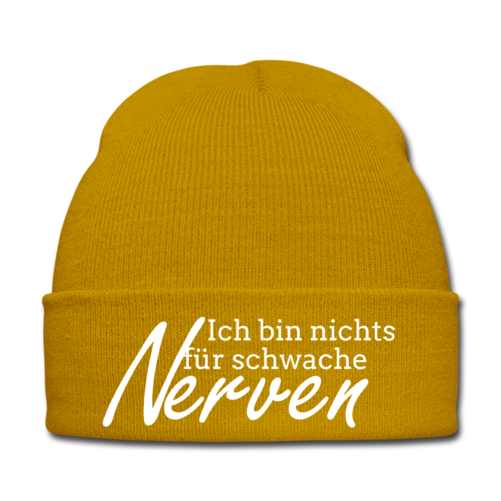 ICH BIN NICHTS FÜR SCHWACHE NERVEN - BEANIE - MÜTZE - WINTERMÜTZE - Senfgelb