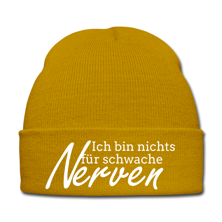 ICH BIN NICHTS FÜR SCHWACHE NERVEN - BEANIE - MÜTZE - WINTERMÜTZE - Senfgelb