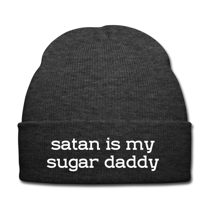 SATAN IS MY SUGAR DADDY - BEANIE - MÜTZE - WINTERMÜTZE - Asphalt