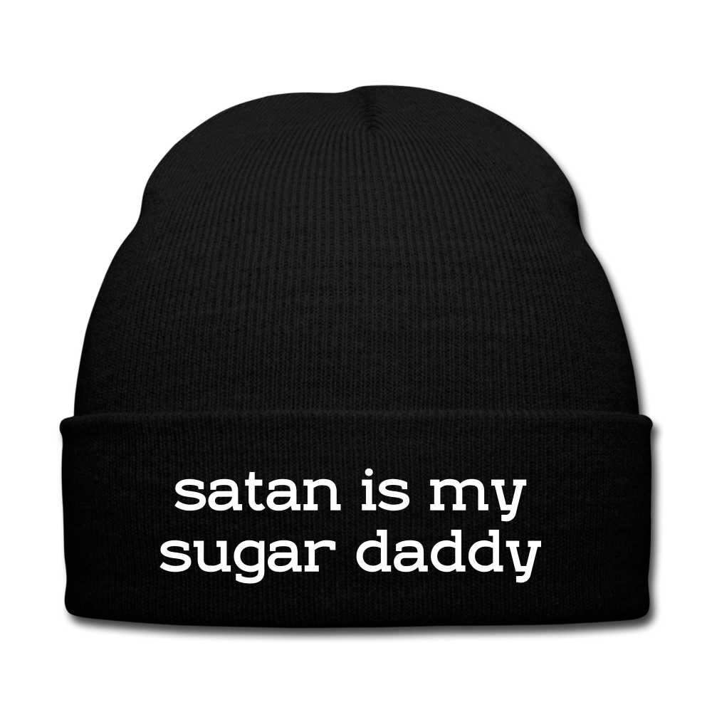 SATAN IS MY SUGAR DADDY - BEANIE - MÜTZE - WINTERMÜTZE - Schwarz