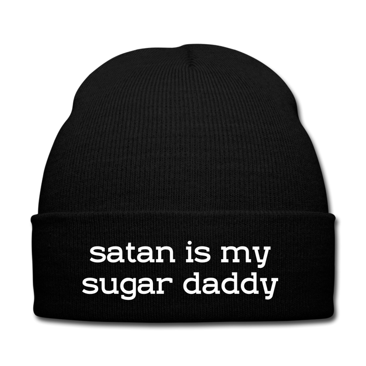 SATAN IS MY SUGAR DADDY - BEANIE - MÜTZE - WINTERMÜTZE - Schwarz