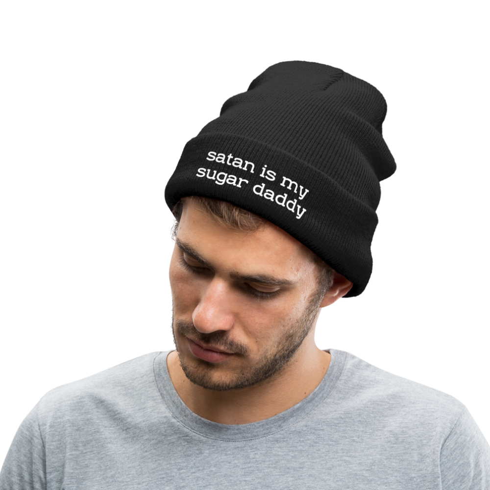 SATAN IS MY SUGAR DADDY - BEANIE - MÜTZE - WINTERMÜTZE - Schwarz