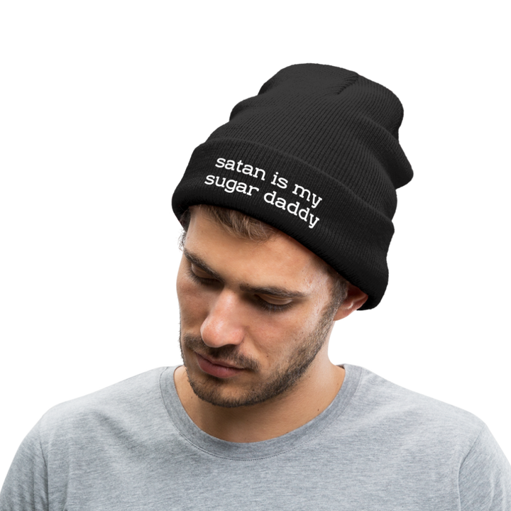SATAN IS MY SUGAR DADDY - BEANIE - MÜTZE - WINTERMÜTZE - Schwarz