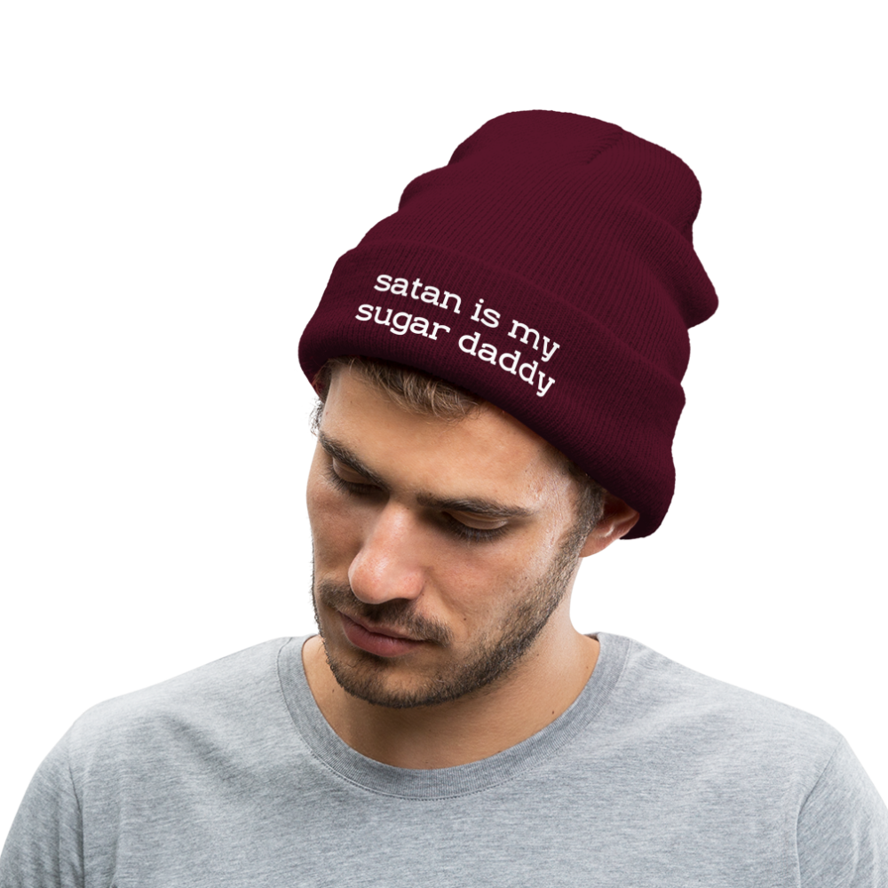 SATAN IS MY SUGAR DADDY - BEANIE - MÜTZE - WINTERMÜTZE - Burgunderrot