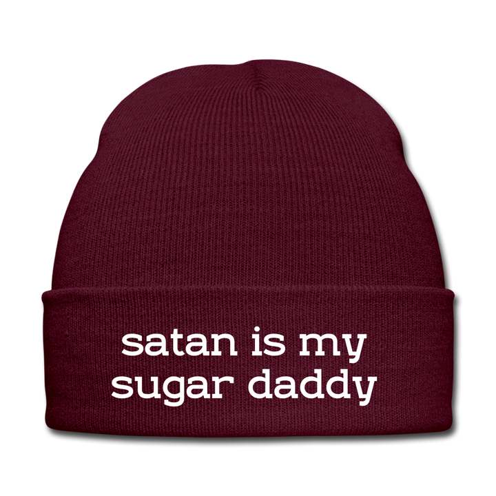 SATAN IS MY SUGAR DADDY - BEANIE - MÜTZE - WINTERMÜTZE - Burgunderrot