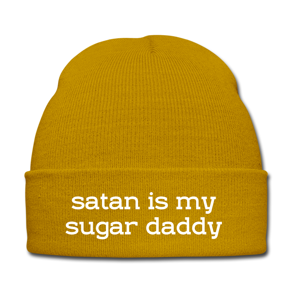 SATAN IS MY SUGAR DADDY - BEANIE - MÜTZE - WINTERMÜTZE - Senfgelb