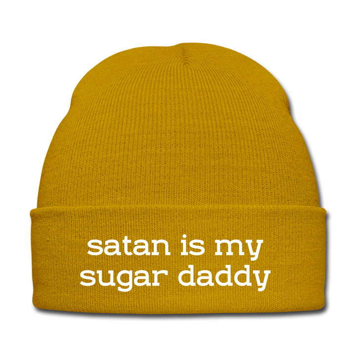 SATAN IS MY SUGAR DADDY - BEANIE - MÜTZE - WINTERMÜTZE - Senfgelb