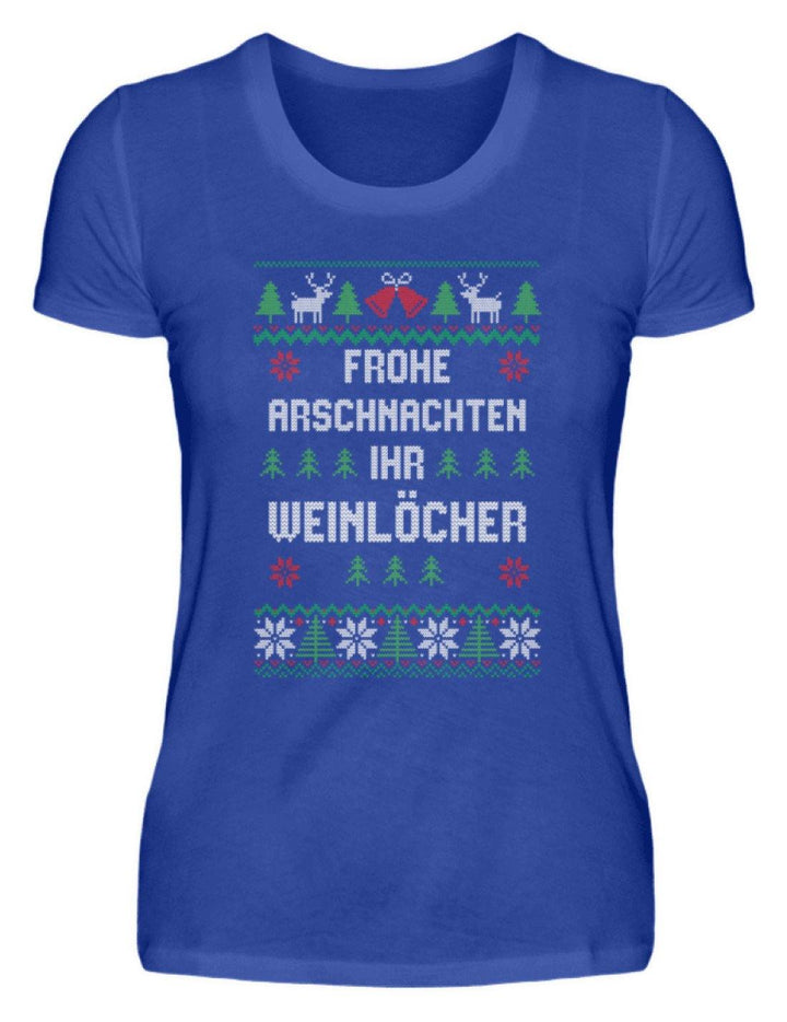 Frohe Arschnachten - Words on Shirts  - Damenshirt - Words on Shirts Sag es mit dem Mittelfinger Shirts Hoodies Sweatshirt Taschen Gymsack Spruch Sprüche Statement