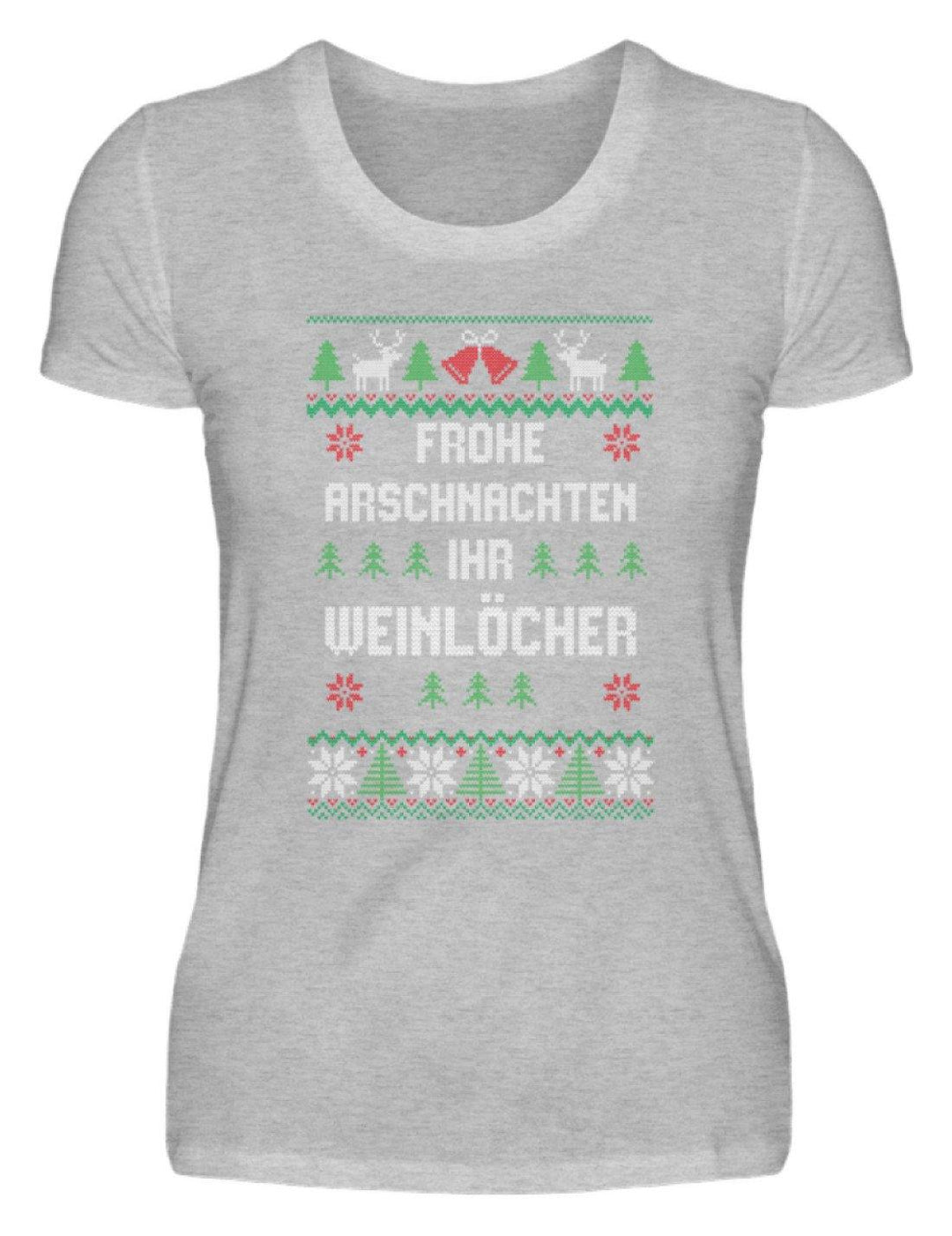 Frohe Arschnachten - Words on Shirts  - Damenshirt - Words on Shirts Sag es mit dem Mittelfinger Shirts Hoodies Sweatshirt Taschen Gymsack Spruch Sprüche Statement