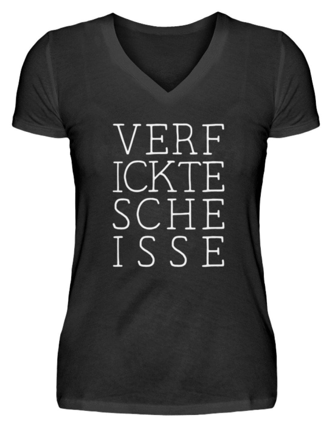 Verf ickte sche isse - Words on Shirts  - V-Neck Damenshirt - Words on Shirts Sag es mit dem Mittelfinger Shirts Hoodies Sweatshirt Taschen Gymsack Spruch Sprüche Statement