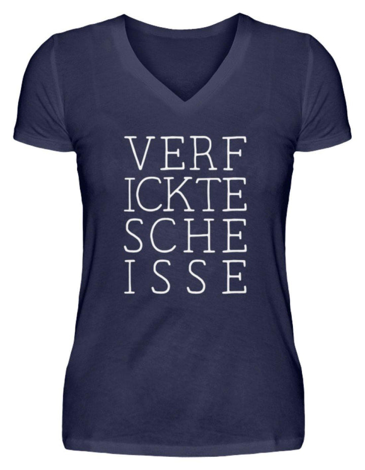 Verf ickte sche isse - Words on Shirts  - V-Neck Damenshirt - Words on Shirts Sag es mit dem Mittelfinger Shirts Hoodies Sweatshirt Taschen Gymsack Spruch Sprüche Statement