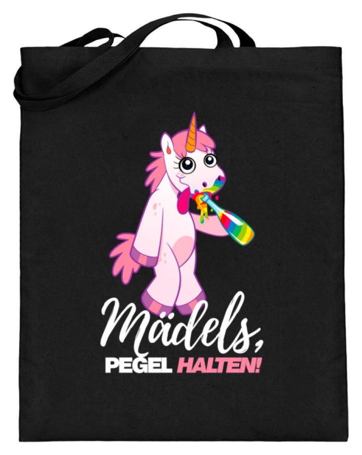 Mädels, Pegel halte - Einhorn  - Jutebeutel (mit langen Henkeln) - Words on Shirts Sag es mit dem Mittelfinger Shirts Hoodies Sweatshirt Taschen Gymsack Spruch Sprüche Statement