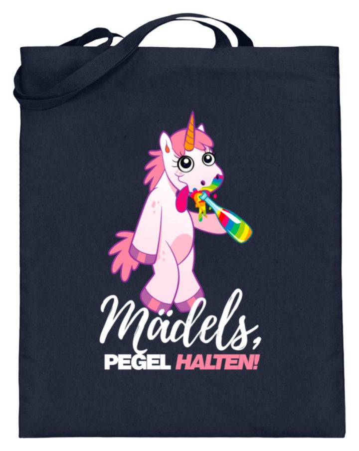 Mädels, Pegel halte - Einhorn  - Jutebeutel (mit langen Henkeln) - Words on Shirts Sag es mit dem Mittelfinger Shirts Hoodies Sweatshirt Taschen Gymsack Spruch Sprüche Statement