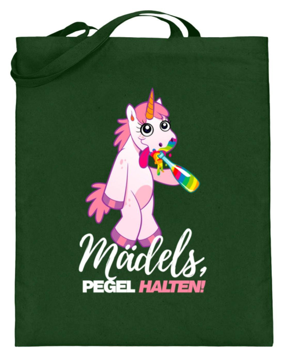 Mädels, Pegel halte - Einhorn  - Jutebeutel (mit langen Henkeln) - Words on Shirts Sag es mit dem Mittelfinger Shirts Hoodies Sweatshirt Taschen Gymsack Spruch Sprüche Statement