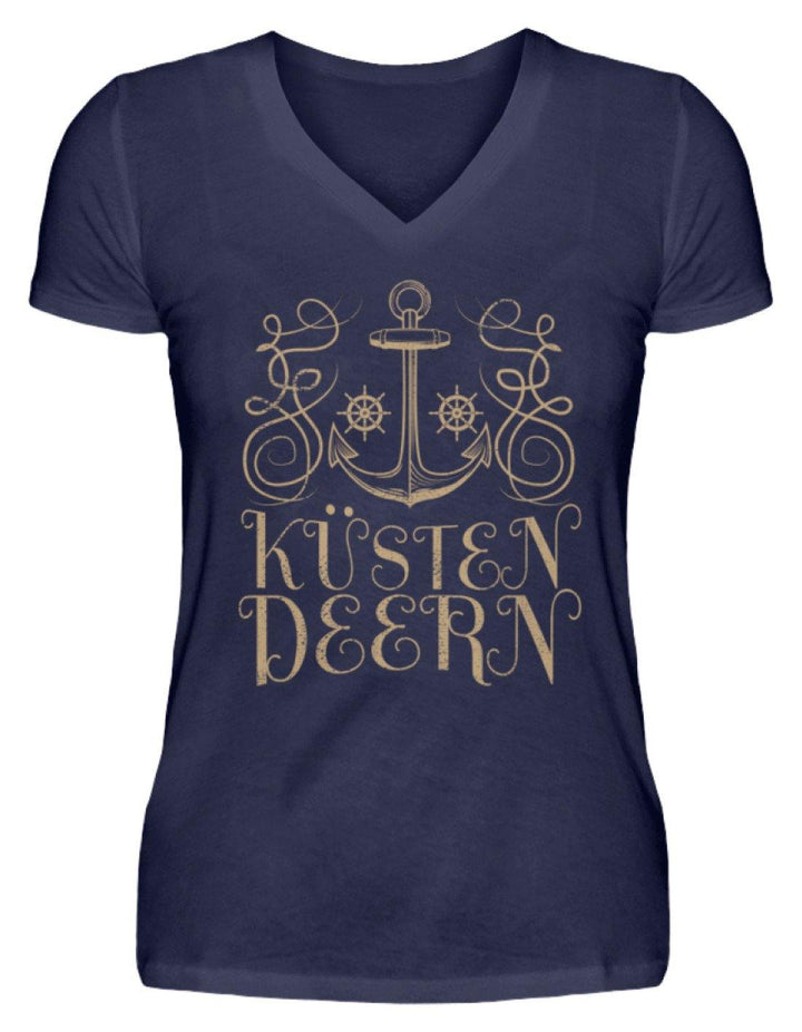 Küsten Deern - Norddeutsch  - V-Neck Damenshirt - Words on Shirts Sag es mit dem Mittelfinger Shirts Hoodies Sweatshirt Taschen Gymsack Spruch Sprüche Statement