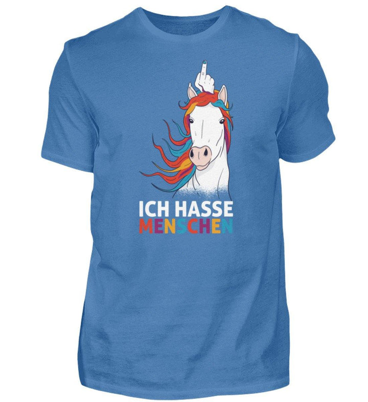 Einhorn hasse Menschen Words on Shirts  - Herren Premiumshirt - Words on Shirts Sag es mit dem Mittelfinger Shirts Hoodies Sweatshirt Taschen Gymsack Spruch Sprüche Statement