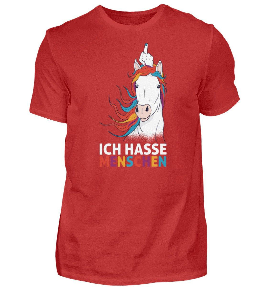 Einhorn hasse Menschen Words on Shirts  - Herren Premiumshirt - Words on Shirts Sag es mit dem Mittelfinger Shirts Hoodies Sweatshirt Taschen Gymsack Spruch Sprüche Statement