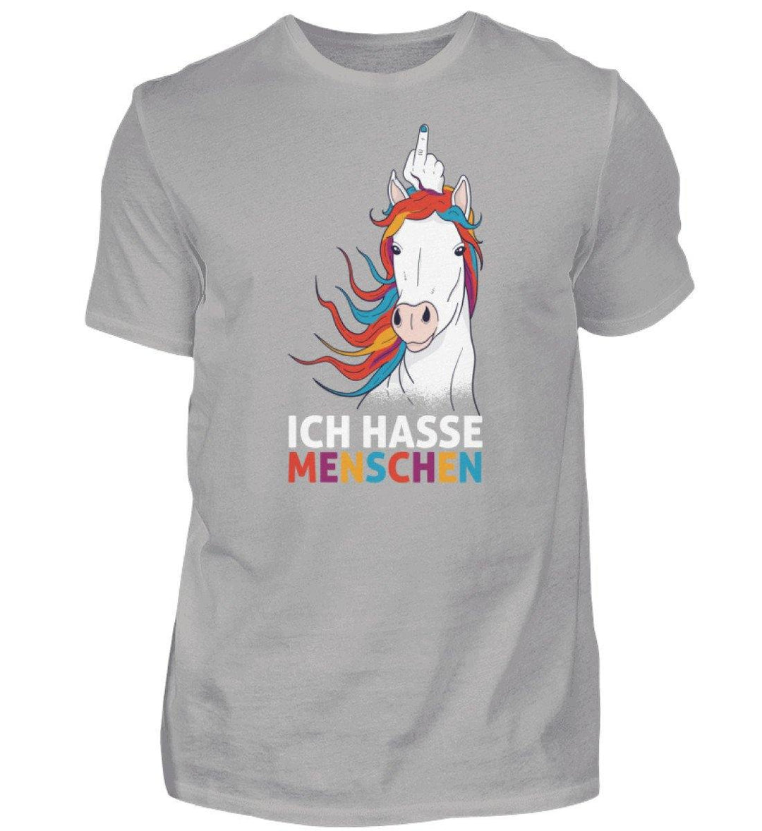 Einhorn hasse Menschen Words on Shirts  - Herren Premiumshirt - Words on Shirts Sag es mit dem Mittelfinger Shirts Hoodies Sweatshirt Taschen Gymsack Spruch Sprüche Statement