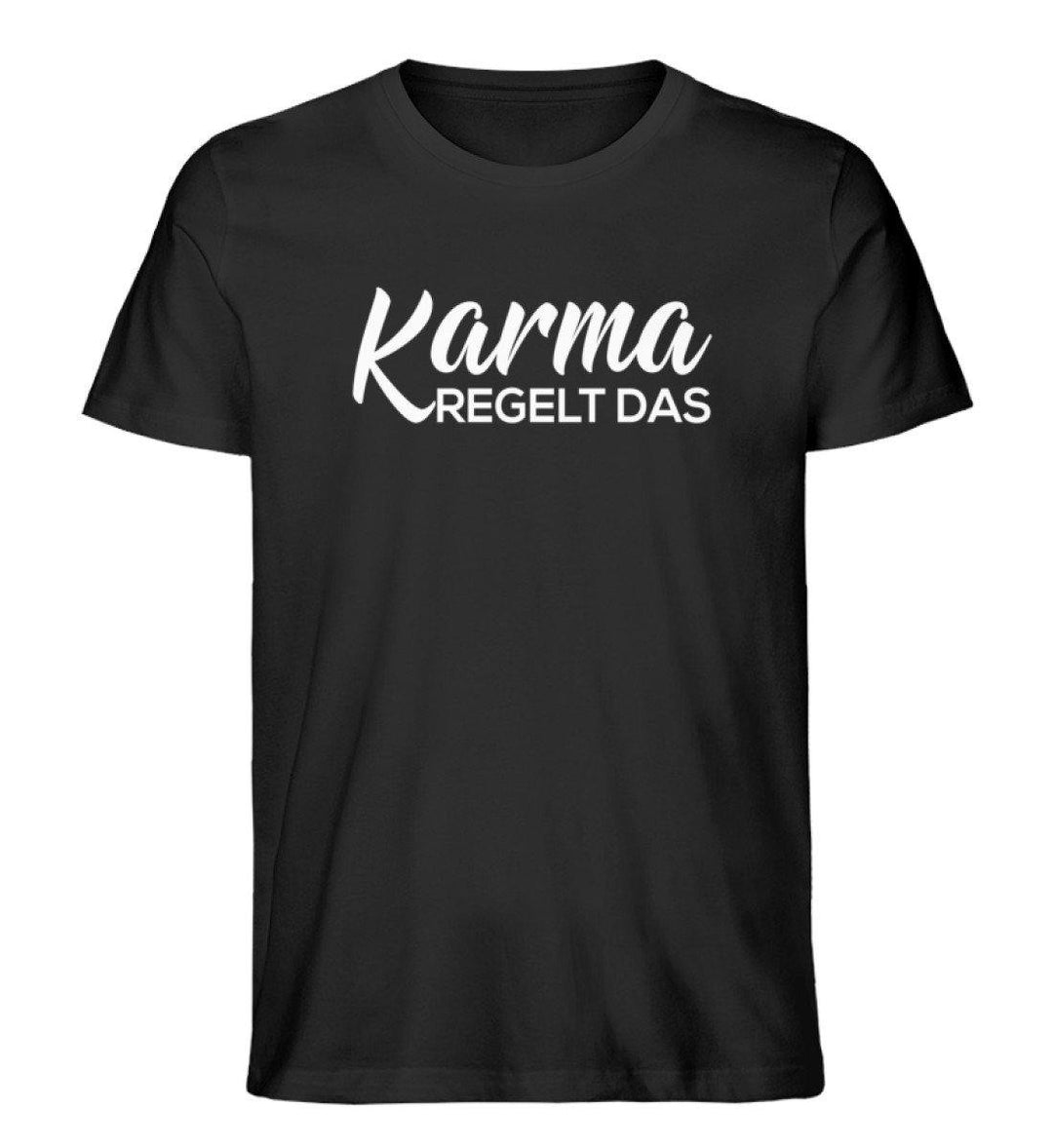 Karma regelt das-  Words on Shirts - PR  - Herren Premium Organic Shirt - Words on Shirts Sag es mit dem Mittelfinger Shirts Hoodies Sweatshirt Taschen Gymsack Spruch Sprüche Statement