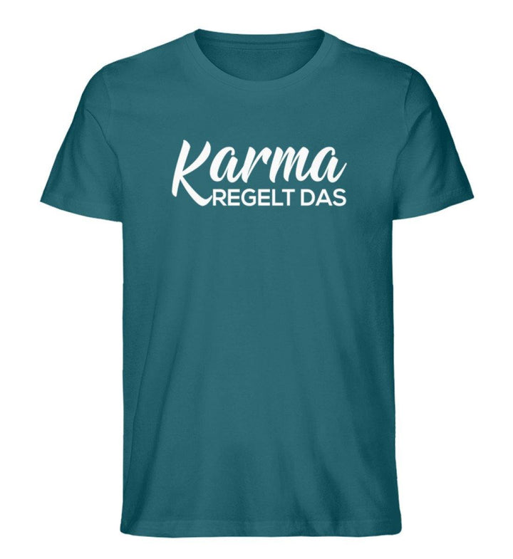 Karma regelt das-  Words on Shirts - PR  - Herren Premium Organic Shirt - Words on Shirts Sag es mit dem Mittelfinger Shirts Hoodies Sweatshirt Taschen Gymsack Spruch Sprüche Statement
