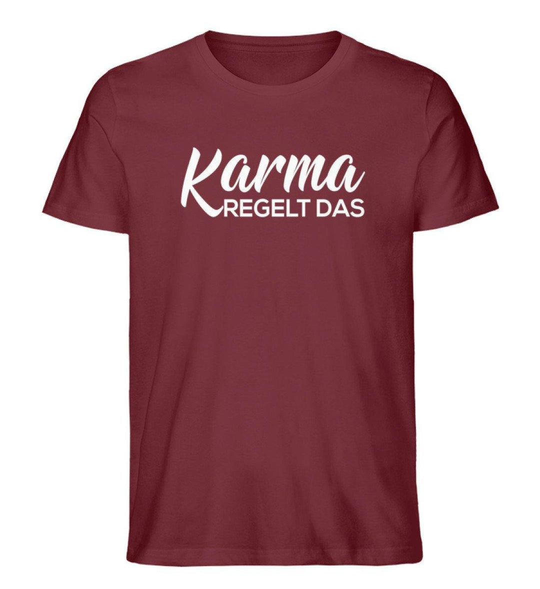 Karma regelt das-  Words on Shirts - PR  - Herren Premium Organic Shirt - Words on Shirts Sag es mit dem Mittelfinger Shirts Hoodies Sweatshirt Taschen Gymsack Spruch Sprüche Statement
