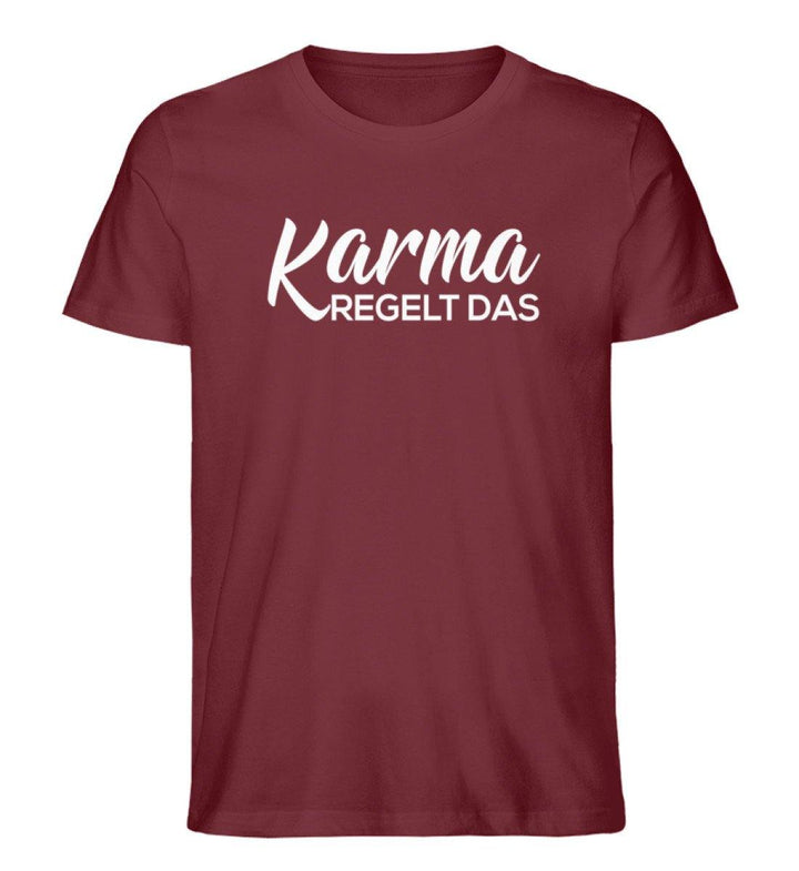 Karma regelt das-  Words on Shirts - PR  - Herren Premium Organic Shirt - Words on Shirts Sag es mit dem Mittelfinger Shirts Hoodies Sweatshirt Taschen Gymsack Spruch Sprüche Statement