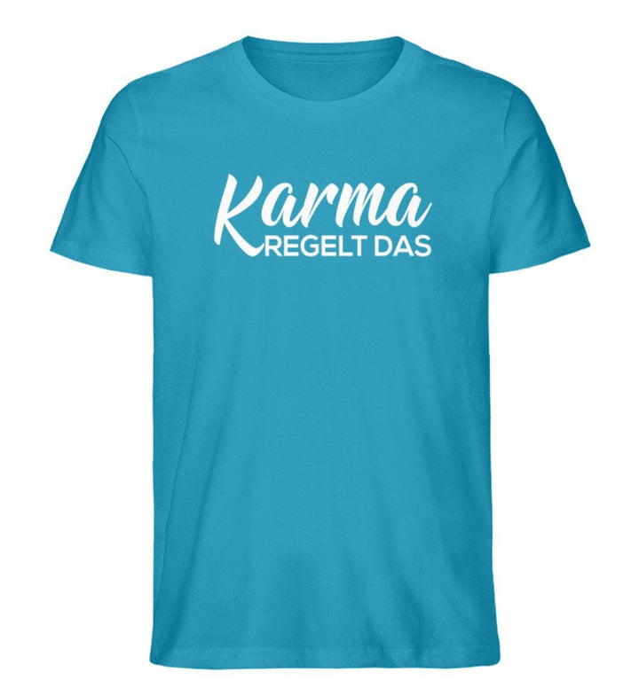 Karma regelt das-  Words on Shirts - PR  - Herren Premium Organic Shirt - Words on Shirts Sag es mit dem Mittelfinger Shirts Hoodies Sweatshirt Taschen Gymsack Spruch Sprüche Statement