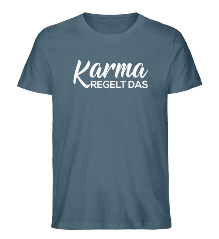 Karma regelt das-  Words on Shirts - PR  - Herren Premium Organic Shirt - Words on Shirts Sag es mit dem Mittelfinger Shirts Hoodies Sweatshirt Taschen Gymsack Spruch Sprüche Statement