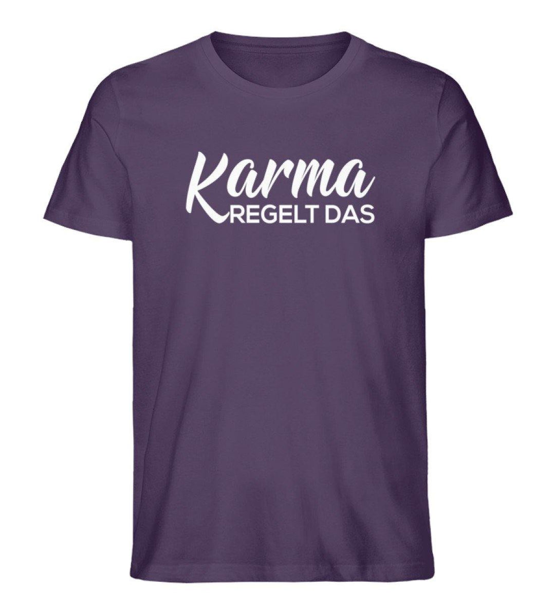 Karma regelt das-  Words on Shirts - PR  - Herren Premium Organic Shirt - Words on Shirts Sag es mit dem Mittelfinger Shirts Hoodies Sweatshirt Taschen Gymsack Spruch Sprüche Statement